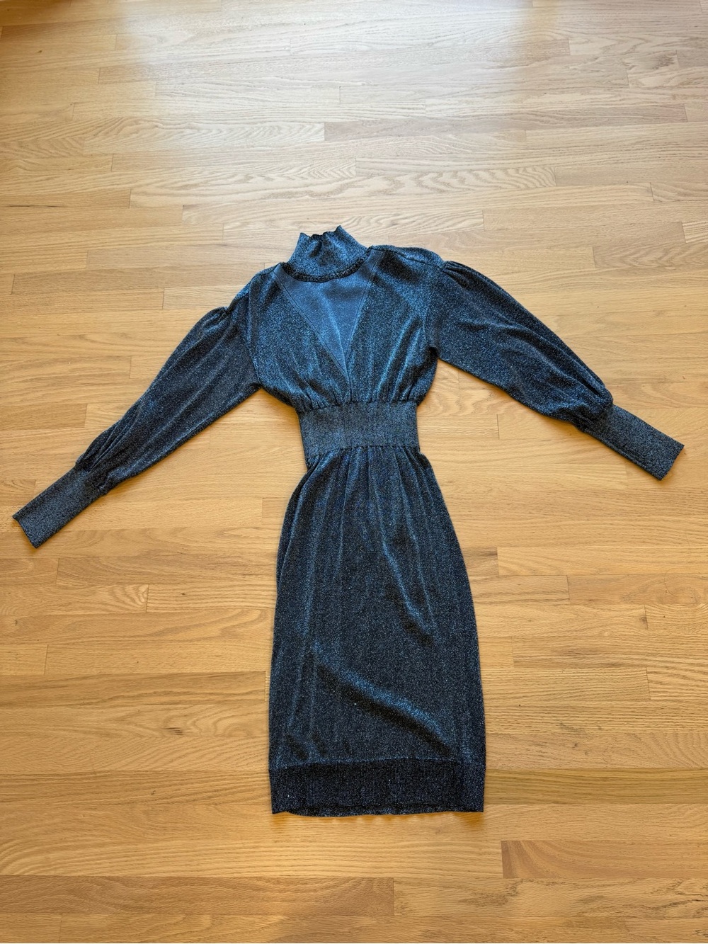 Paco Rabanne Metallic Charcoal Long-Sleeve Midi Dress